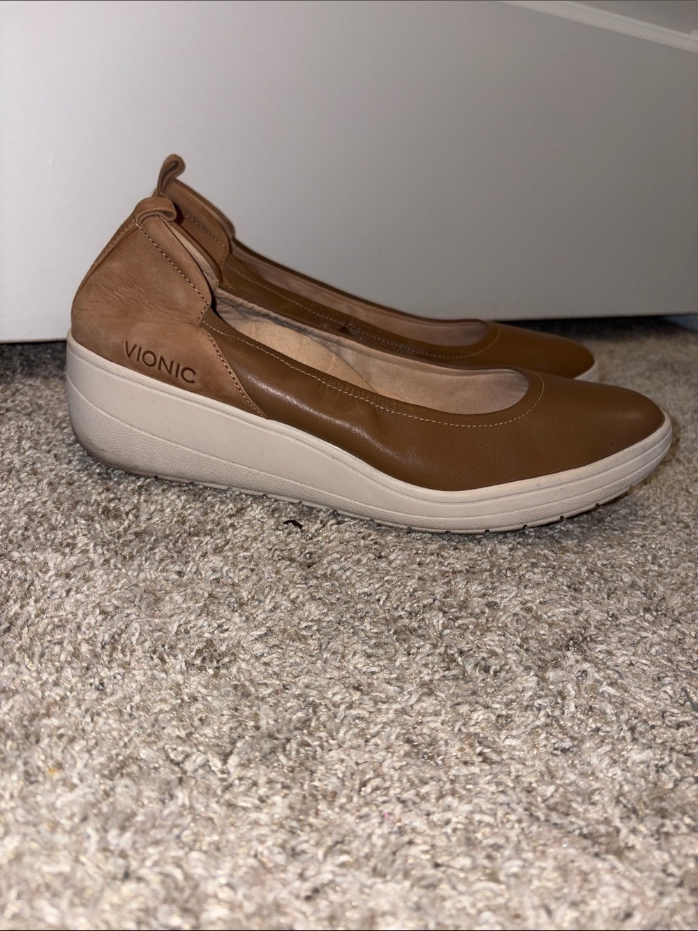 Vionic Brown Leather Wedge Slip-Ons